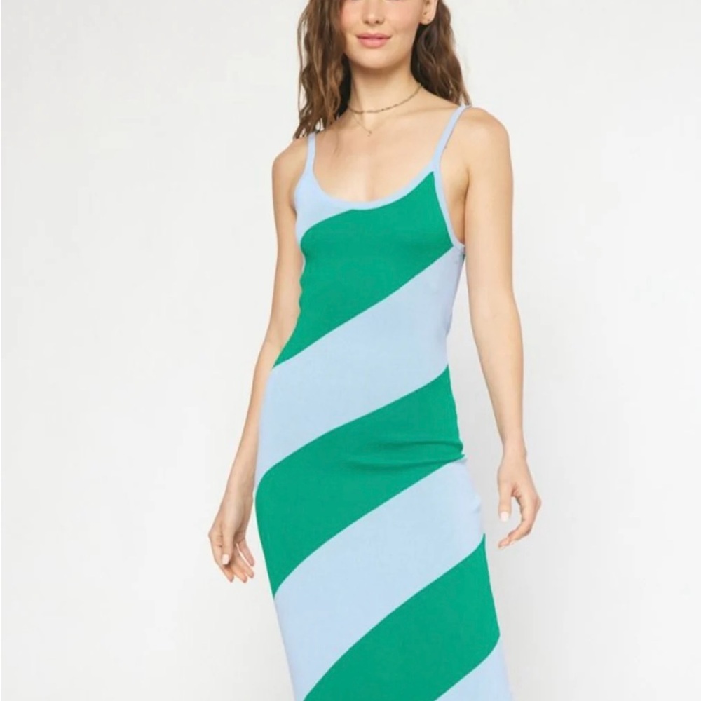 Entro Striped Green and Blue Dress